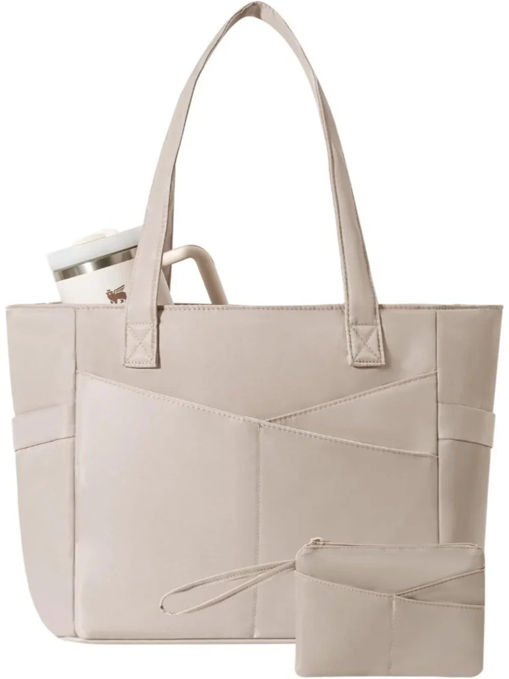 👜Women's Khaki Nylon Large Tote Bag With Zipper 15.6 Laptop Sleeve Work Bag